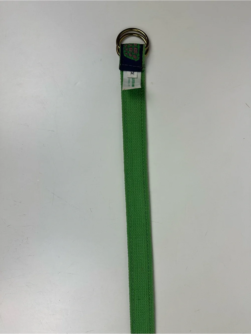 Turtle Pattern Ribbon Belt Brass D-Ring Navy Blue Green